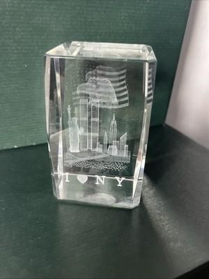 New York 3D Crystal Block with Skyline and I Love NY Design with Eagle Figurine