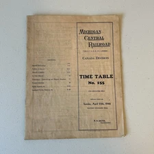 Vintage Michigan Central Railroad Time Table No. 155 April 25th 1948 Canada