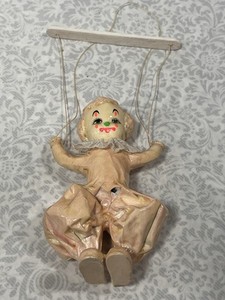 Vintage Paper Mache Marionette Doll Clown Puppet Hanging Figure Beige
