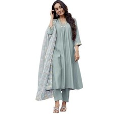 Women's Embroidered Work Chanderi Kurta  Pant with Dupatta