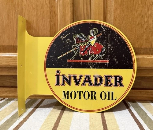 Invader Motor Oil Flange Sign Knight Gas Tools Parts Vintage Style Wall Decor