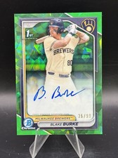Blake Burke 2024 Bowman Draft Chrome Sapphire 1st Bowman Green Auto /99! Brewers