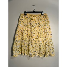Vintage Lauren Ralph Lauren Yellow Ditsy Floral Cottagecore Tiered Skirt Medium