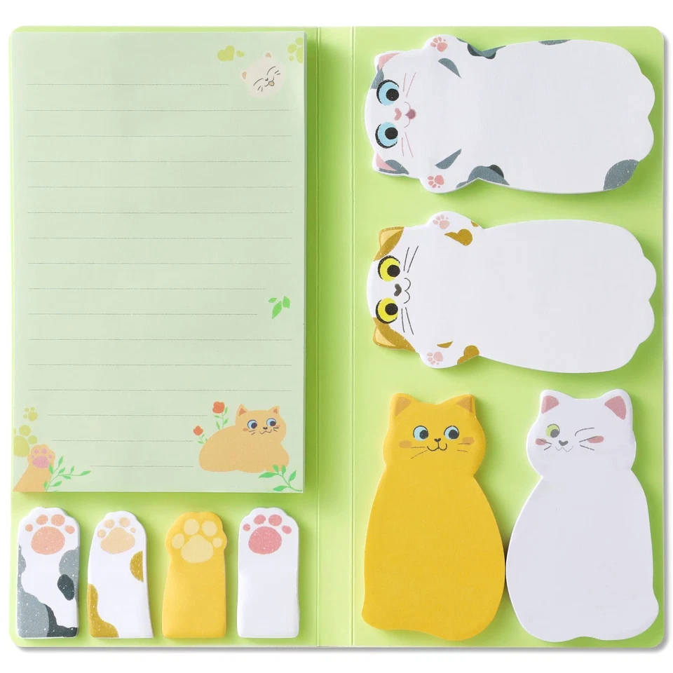 TOP VACUUM PARTS Hommie Cat Sticky Notes Set, Cute Sticky Note Animal Divider Tabs Bundle Writing