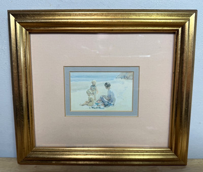 Two Children and their Mother on the Beach By Alfred Billinghurst Mini Art Print