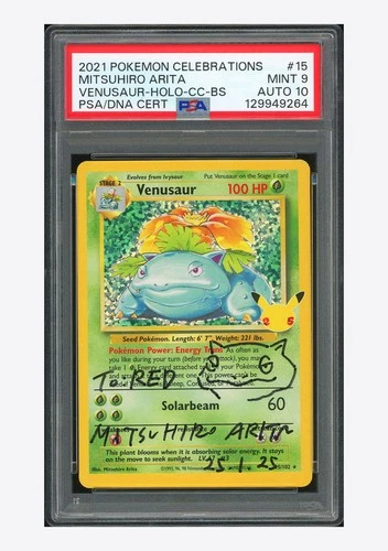 Pokemon PSA9 AUTO10 Venusaur Holo Mitsuhiro Arita 2021 15/102 Celebrations ENG