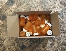 Lot 30 Prescription Rx Pill Bottles Empty Amber Craft Storage Mixed Sizes