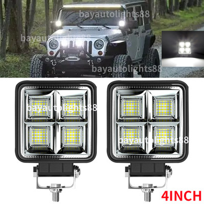 2PCS 4'' 10000LM Square LED Work Light Bar Spot Flood Pods fit Jeep SUV Tractor