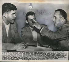 1949 Press Photo AJ Tony Morabito owner of 49ers,Capt Norm Standlee, Len Eshmont