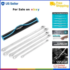 5-Piece Metric Wrench Set Extra Long CR-V Steel Box End Offset Pouch