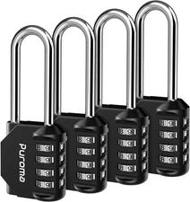Puroma 4 Pack 2.6 Inch Long Shackle Combination Lock 4 Digit Outdoor Waterproof