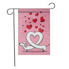 Dachshund Dog Garden Flag Valentine's Day Pink Hearts Long Tail Love Yard Banner
