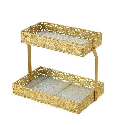 -Two Layer Glass Storage Tray with Portable Dressing Table Skin Care Product ...
