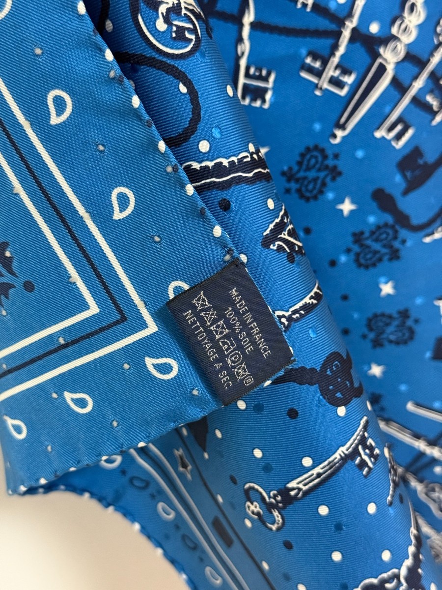 Authentic Hermès Les Clés Bandana 55 Blue Silk Scarf | eBay