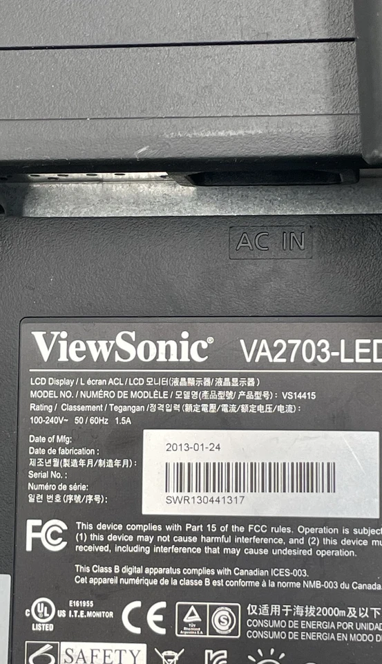 ViewSonic VA2703-LED 27" Full HD LCD Monitor 1080p VGA DVI - Image 3 of 4