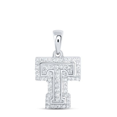 0,2 ctw natürlicher Diamant Hiphop Block Anfangsbuchstabe T Anhänger 10k Weißgold