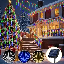 240 LED Solar Meteor Shower Rain Tree String Lights Garden Party Xmas Outdoor US