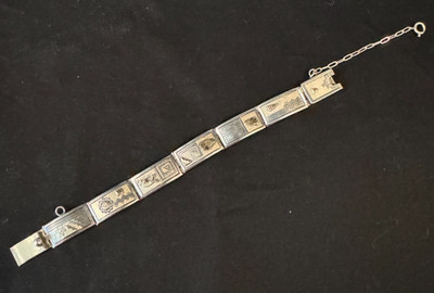 Vintage Sterling & 14k Gold Native American Navajo Lee Bennett Link Bracelet