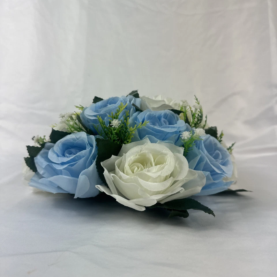 Bouquet Centerpiece Silk Flower Ball Decoration-WHITE/BLUE- Event Decor, Wedding - Image 4 of 4