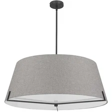 Dainolite Preston 4 Lt 13" Incand Pendant, Black/Grey Fabric - PST-324P-MB-GRY