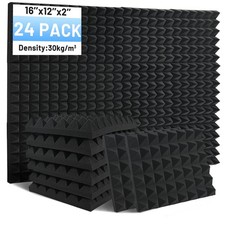 Focusound 24 Pack Sound Proof Foam Panels for 24 Pack-Pyramid, 24 Pack-Black