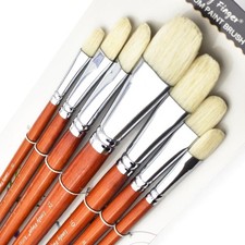 7 PCS Professional Hog Bristle Filbert Oil Paint Brushes Long Wooden Handle