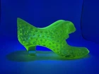 Fenton Vaseline Opalescent hobnail shoe/slipper URANIUM GLOW!