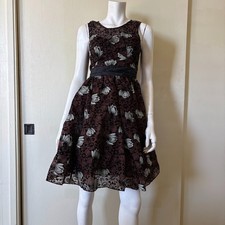 NEW Anthropologie Frock Chrysanthemum Tea Dress Womens 4 Brown Floral Silk NWT
