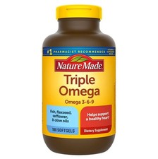 Nature Made Triple Omega 3 6 9 Fish, Flaxseed, Safflower  Olive Oils 180 Cnt