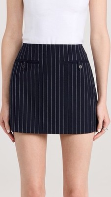 STAUD Annette Skirt in Navy Pinstripe, Size 8 NWT
