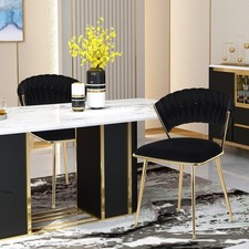 2erSet Esstischstuhl Gepolsterter Samt Esszimmerstühle mit Goldene Beine-Schwarz