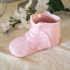 Vintage Pink Ceramic Shoe Baby Theme Glossy Small Nursery Decor Baby Shower