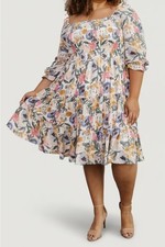 Baltic Born Marta Smocked Midi Dress Floral Tiered Boho Cottagecore Plus Sz XXL