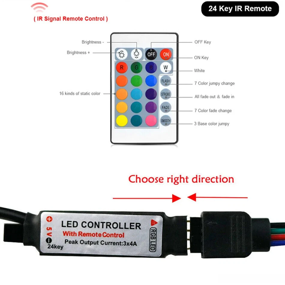 5-24v 5050 2835 RGB LED Strip Light Mini 24/44 Key IR Remote Wireless Controller - Image 4 of 4