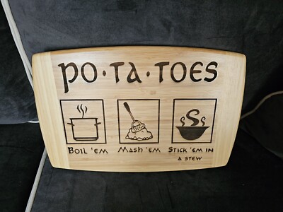Laser Etched Lord Of The Rings Bamboo Cutting Board Potatoes 15in.x10.