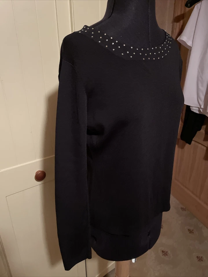 Top DEBBIE MORGAN Preloved Damas Talla S Negro Tejido Cuentas Manga Larga Elástico Foto 4 de 4