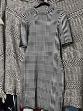 CHAPS Women's Sweater Dress Black White Knit Short Sleeve Mock Neck Size L