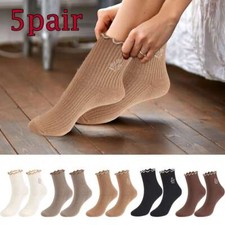 5Pair Cotton Super Thin Frilly Ruffle Socks Boat Socks Ankle Short Womens Socks