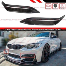 FOR 15-19 BMW F80 M3 F82 F83 M4 V2 DRY CARBON FIBER FRONT BUMPER UPPER FANG TRIM