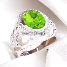 Peridot Oval Cut Gemstone With 925 Sterling Silver Ring For Men's #A456