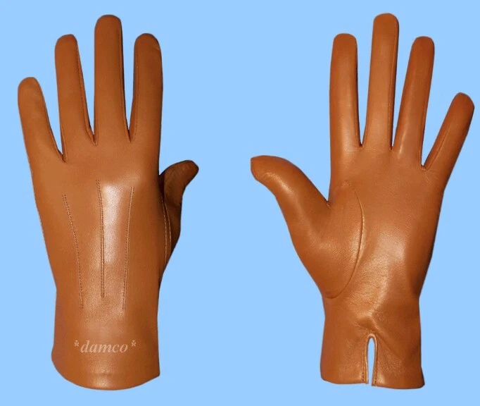 NEW MENS size 9 or Large GENUINE TAN LAMBSKIN LEATHER DRESS GLOVES -SILK LINING