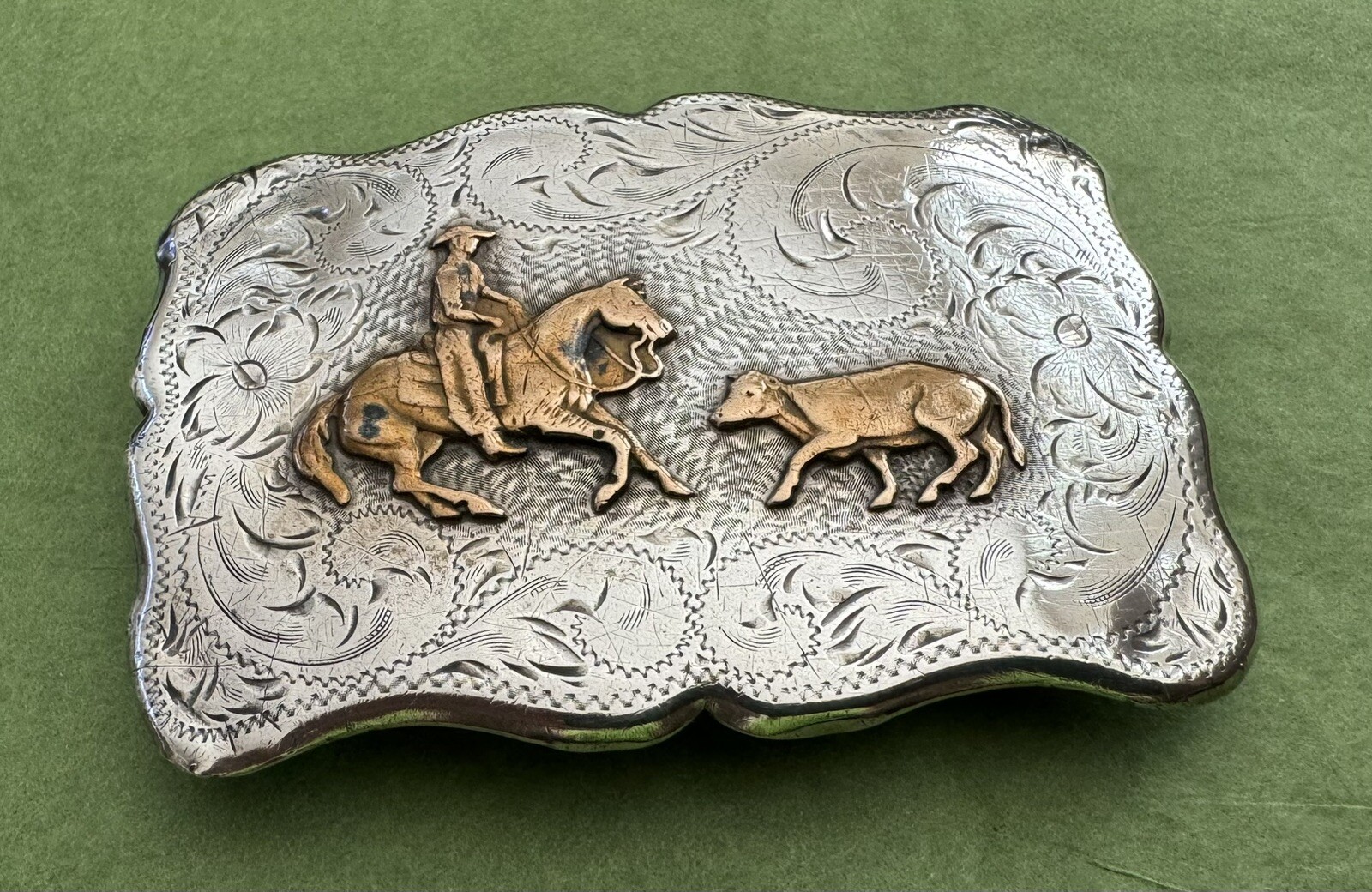 Vintage Old Western USA Diablo Sterling Silver Cutting Horse Trophy Belt Buckle