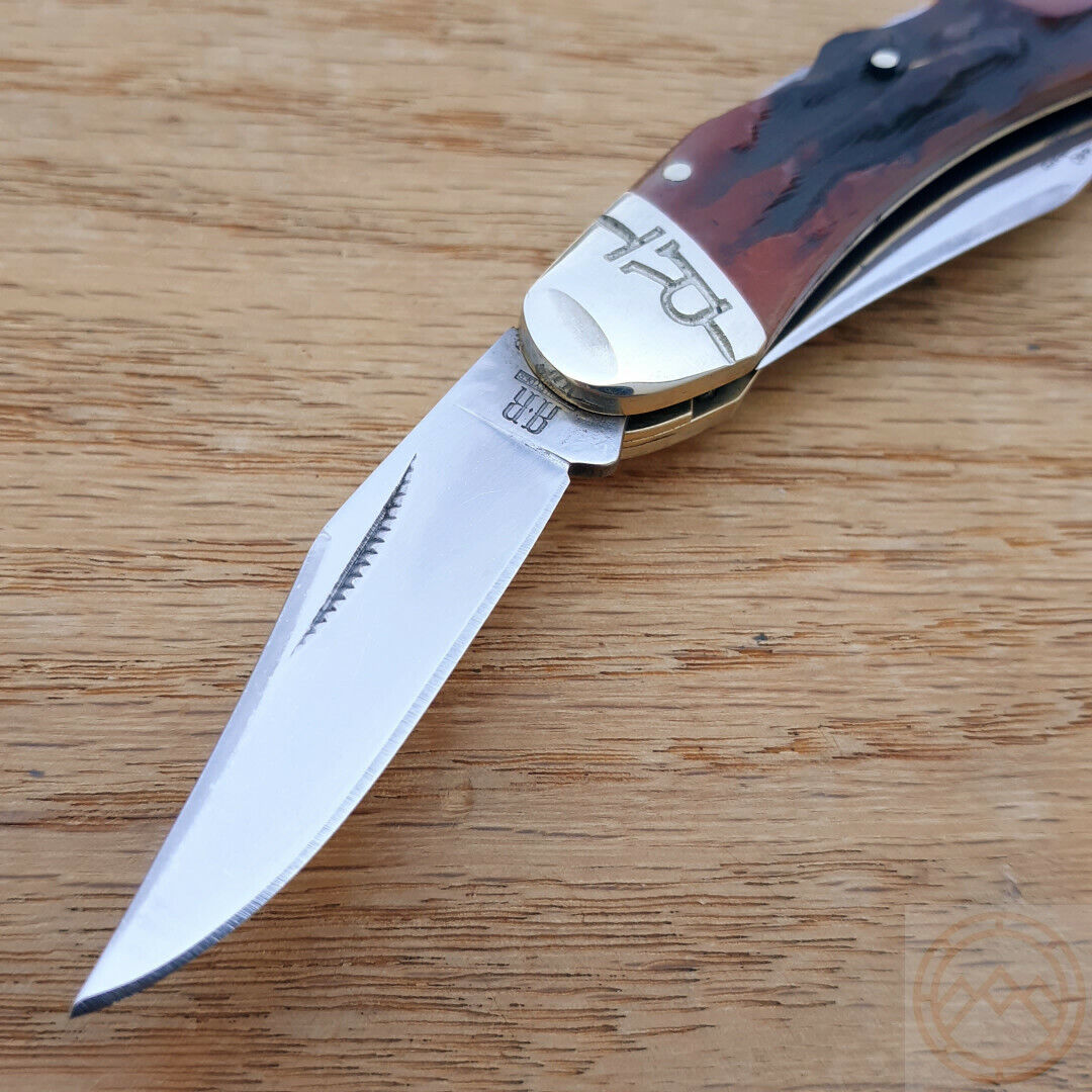 Rough Rider Double Lock Pocket Knife Stainless Blade Brown Stag 