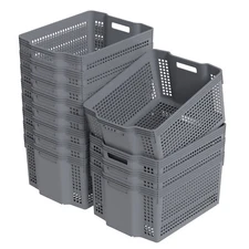 Idotry 12-Pack Large Plastic Weave Storage Basket Stackable Organizer Shelf Gray