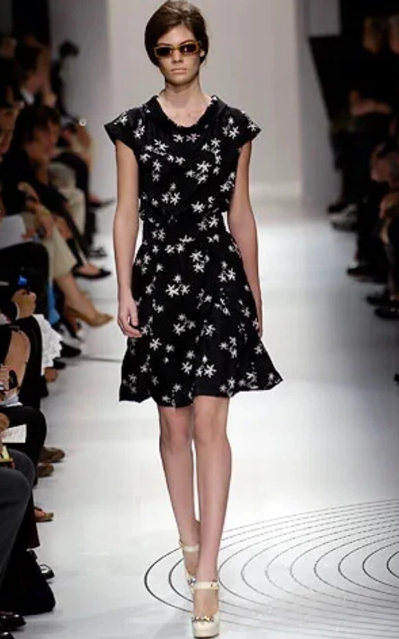 Mini abito MIU MIU PRADA SS 2006 nero seta bianco stampa stelle taglia 42 Y2K