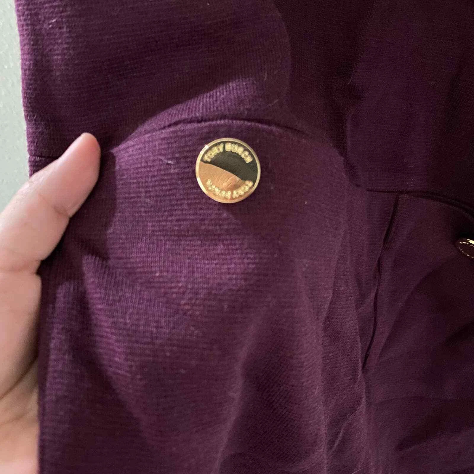 Abito in lana bordeaux Tory Burch Anthea taglia M bottoni oro tasche anteriori