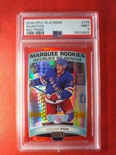 2019-20 OPC Platinum Adam Fox Red Prism Rookie Card #’d /199 PSA 9 NY RANGERS 