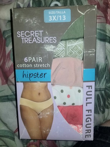 SECRET TREASURES 6 Pair HIPSTERS-SIZE 3X/13-ASSORTED COLORS- NEW IN BOX
