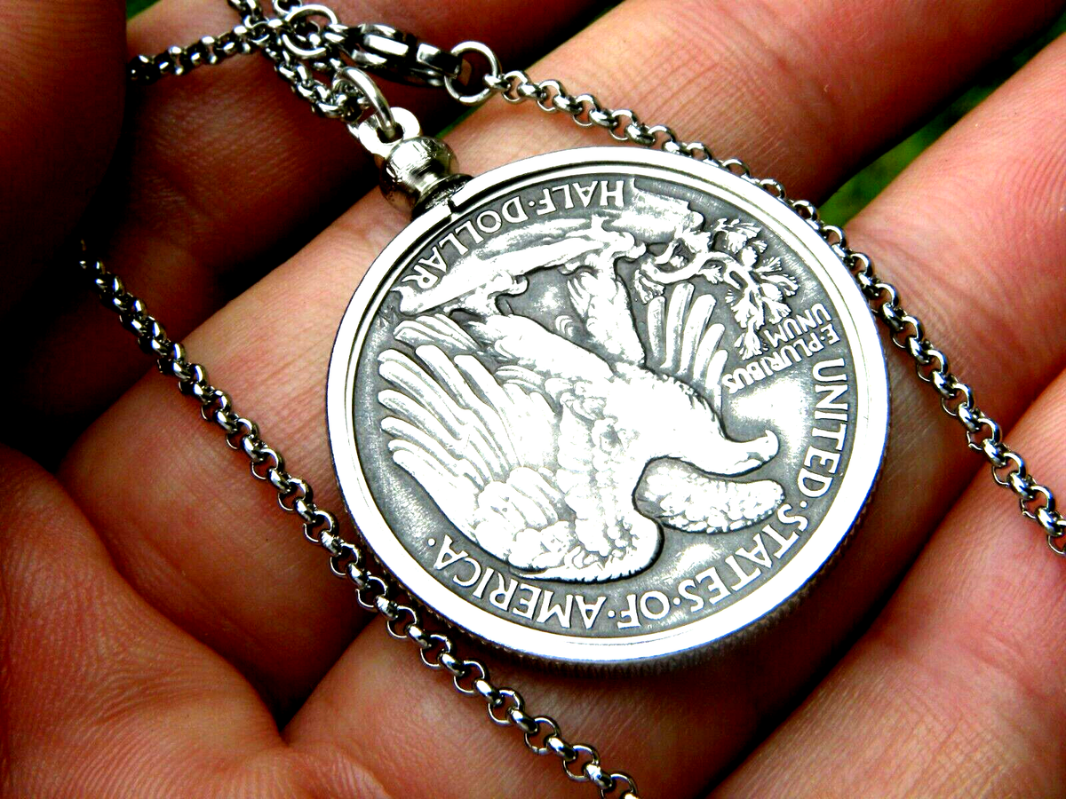 Necklace pendant vintage 1943 Authentic silver walking liberty