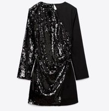 ZARA Sequin Sheath Dress M Medium Black Jersey Party Wedding Cruise NEW